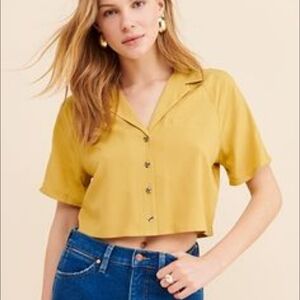 Urban Outfitters Cropped Short Sleeve Button Down Top